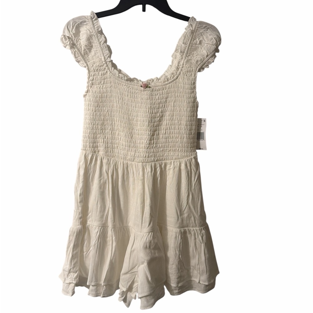 NWT Moa Moa White Smocked Puff Sleeve Romper Large